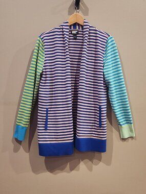 Lands' End Multicolor Striped Colorblock Cardigan Women's Large